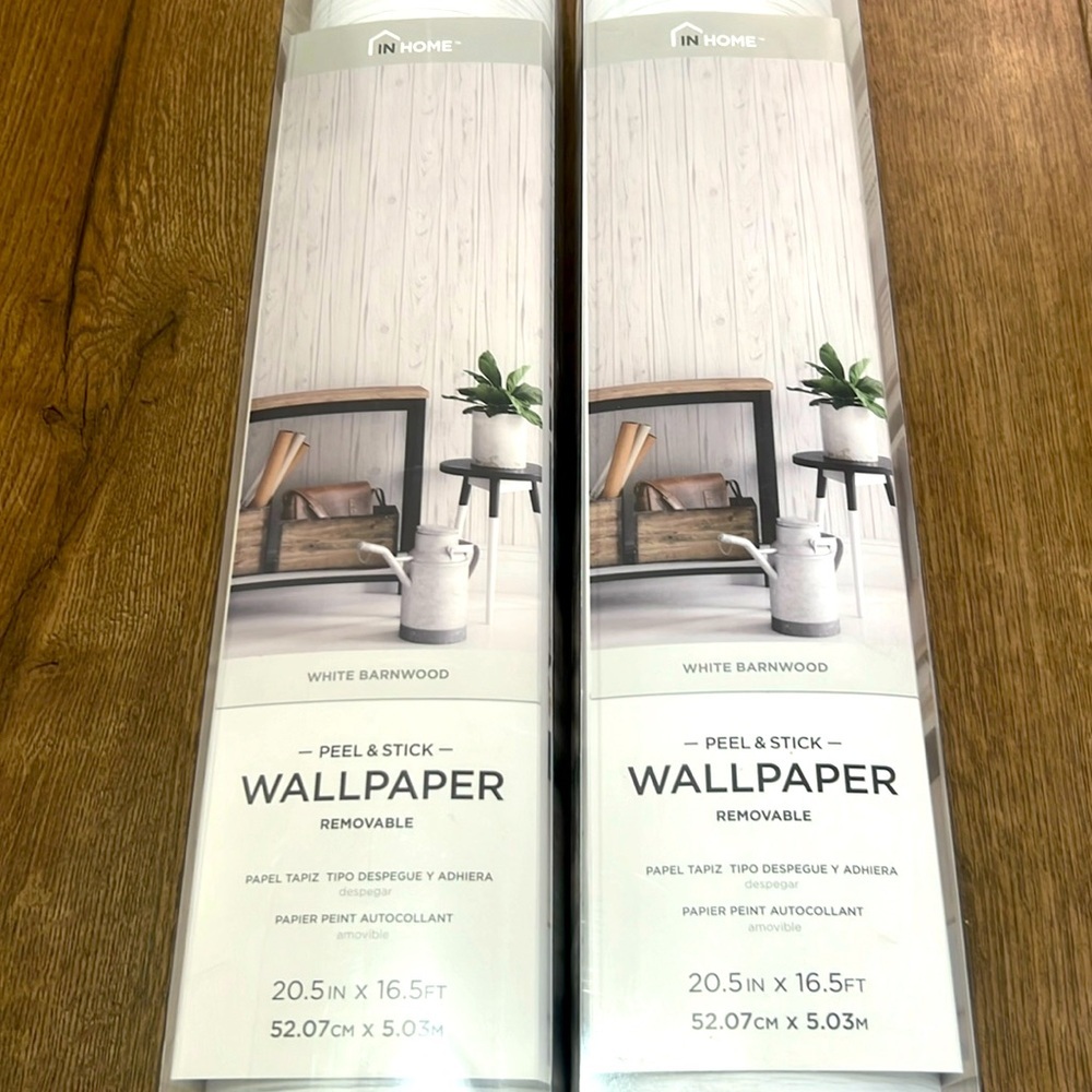 Peel and Stick White Barnwood Removable Wallpaper 20.5in x 16.5ft Lot of 2 Rolls